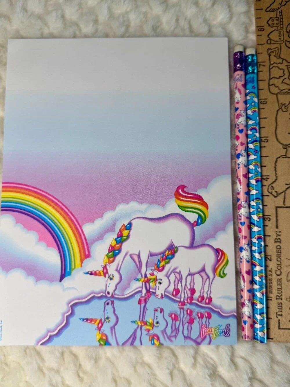 Vintage Lisa Frank Unicorn & Rainbows Stationary Paper and Pencils, unsharpened
